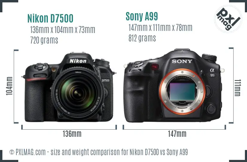 Nikon D7500 vs Sony A99 size comparison