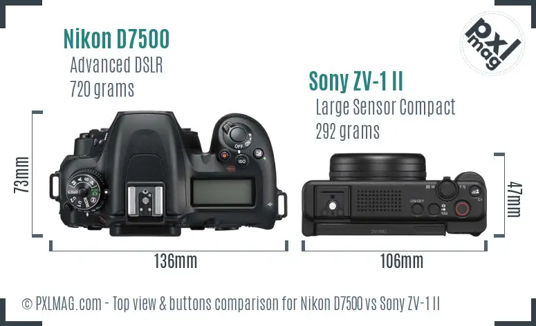 Nikon D7500 vs Sony ZV-1 II top view buttons comparison Nikon D7500 vs Sony ZV-1 II top view buttons comparison