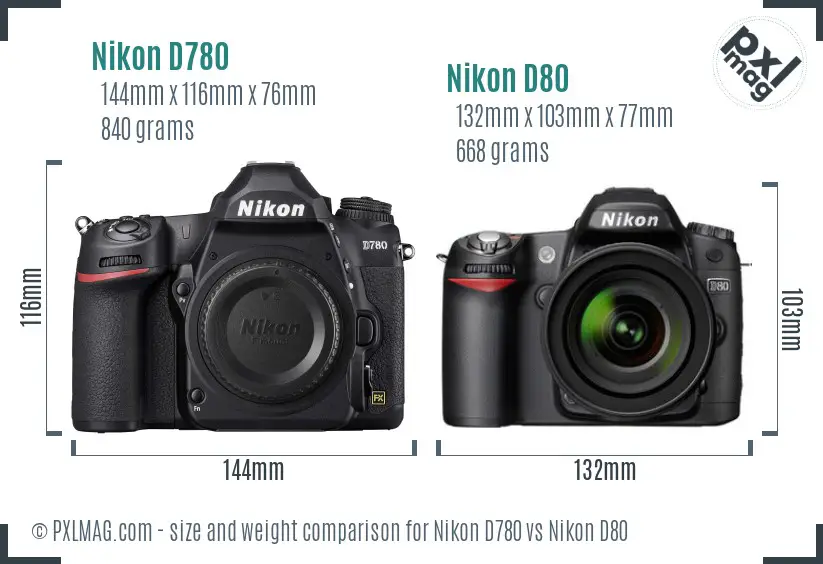 Nikon D780 vs Nikon D80 size comparison