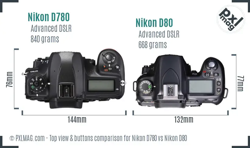 Nikon D780 vs Nikon D80 top view buttons comparison