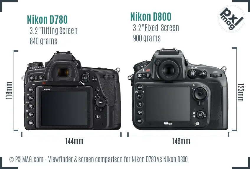 Nikon D780 vs Nikon D800 Screen and Viewfinder comparison