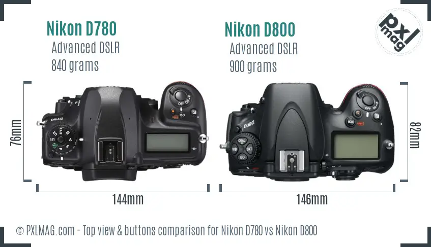 Nikon D780 vs Nikon D800 top view buttons comparison