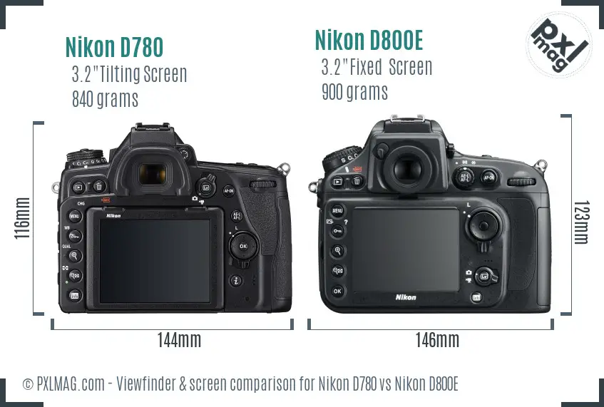 Nikon D780 vs Nikon D800E Screen and Viewfinder comparison