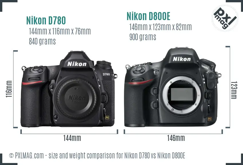 Nikon D780 vs Nikon D800E size comparison