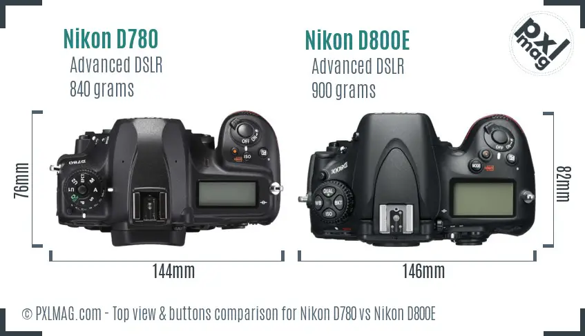 Nikon D780 vs Nikon D800E top view buttons comparison