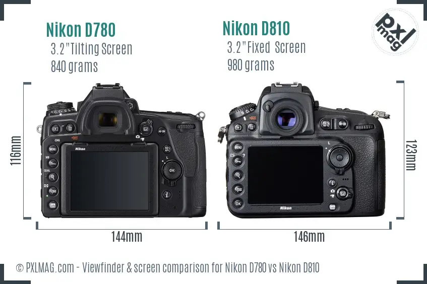 Nikon D780 vs Nikon D810 Screen and Viewfinder comparison