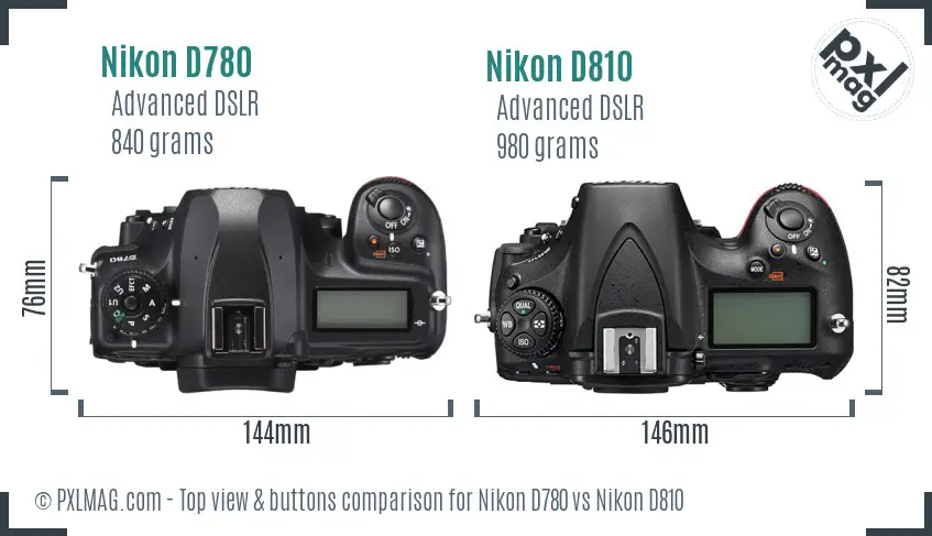 Nikon D780 vs Nikon D810 top view buttons comparison