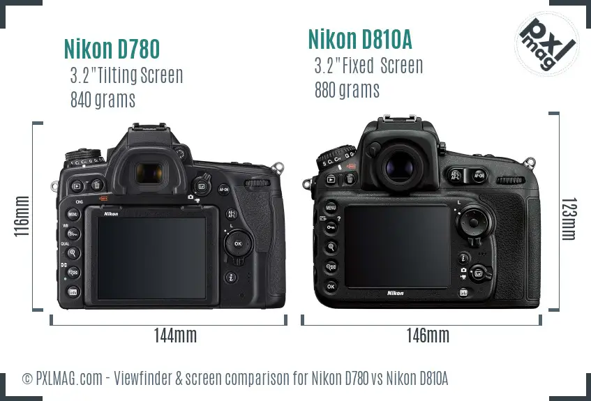 Nikon D780 vs Nikon D810A Screen and Viewfinder comparison