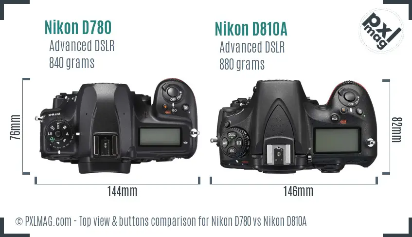 Nikon D780 vs Nikon D810A top view buttons comparison