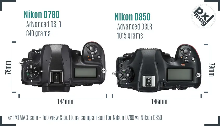 Nikon D780 vs Nikon D850 top view buttons comparison