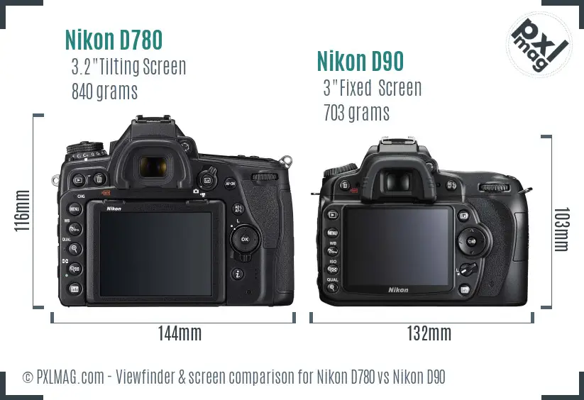 Nikon D780 vs Nikon D90 Screen and Viewfinder comparison