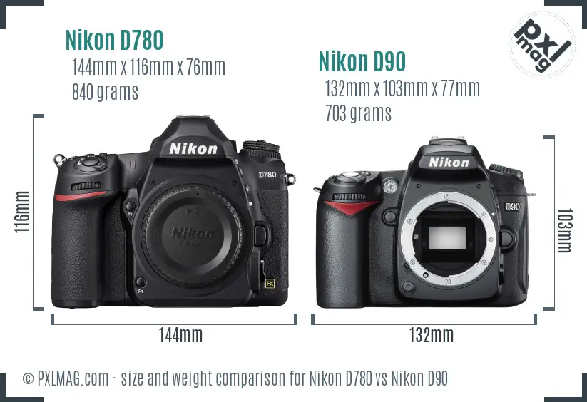 Nikon D780 vs Nikon D90 size comparison
