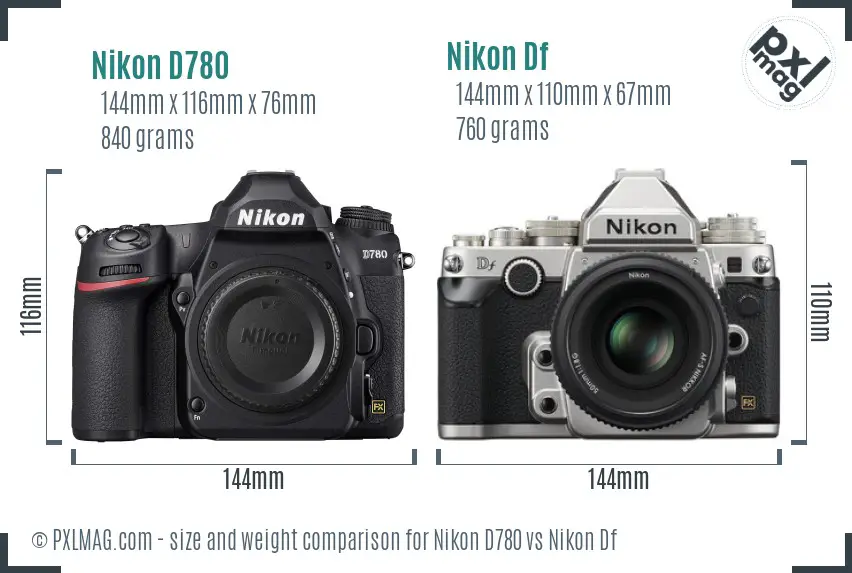 Nikon D780 vs Nikon Df size comparison