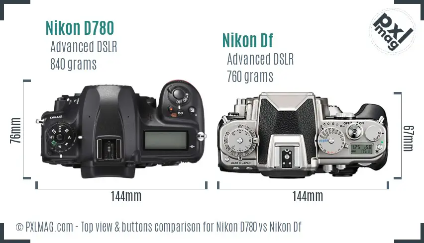 Nikon D780 vs Nikon Df top view buttons comparison