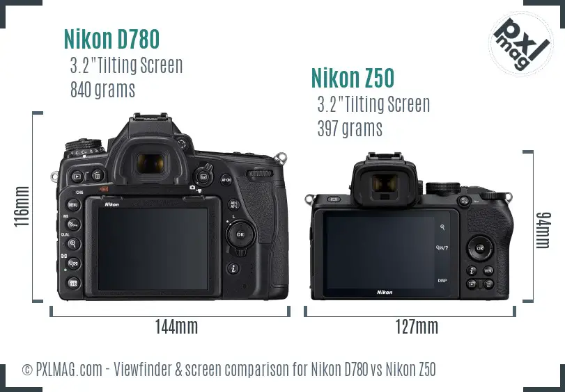 Nikon D780 vs Nikon Z50 Screen and Viewfinder comparison