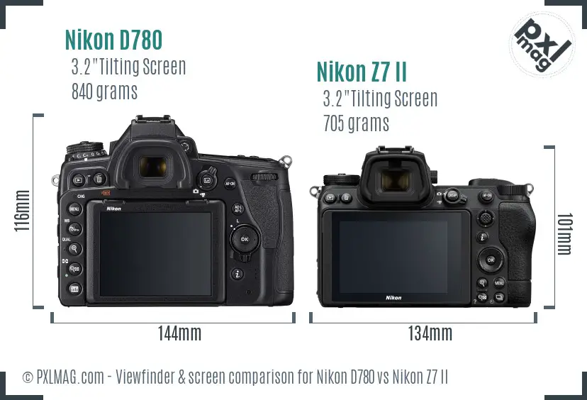 Nikon D780 vs Nikon Z7 II Screen and Viewfinder comparison