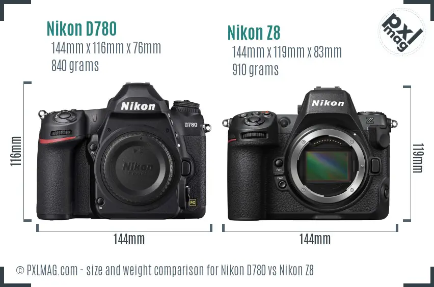Nikon D780 vs Nikon Z8 size comparison Nikon D780 vs Nikon Z8 size comparison