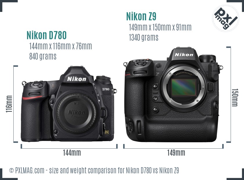 Nikon D780 vs Nikon Z9 size comparison Nikon D780 vs Nikon Z9 size comparison
