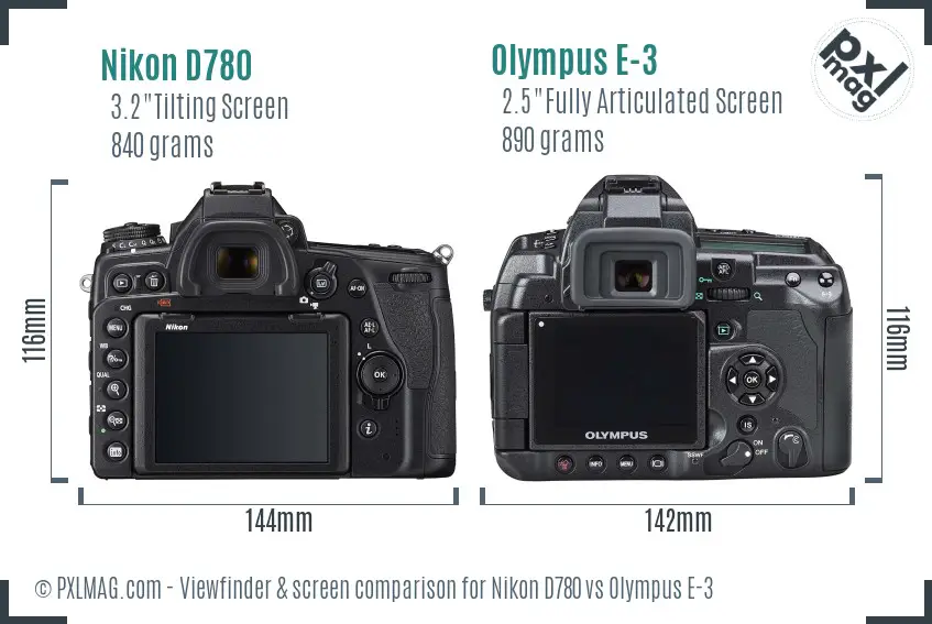 Nikon D780 vs Olympus E-3 Screen and Viewfinder comparison