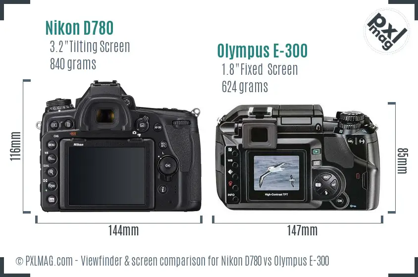 Nikon D780 vs Olympus E-300 Screen and Viewfinder comparison