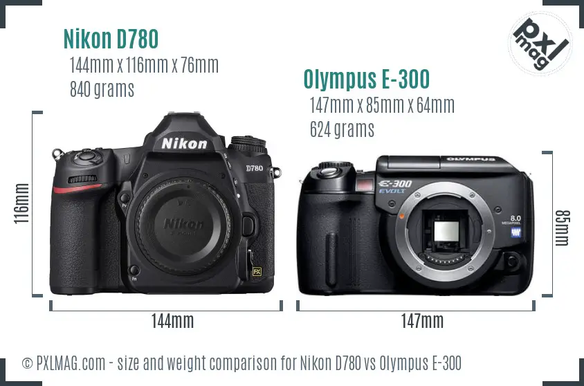 Nikon D780 vs Olympus E-300 size comparison