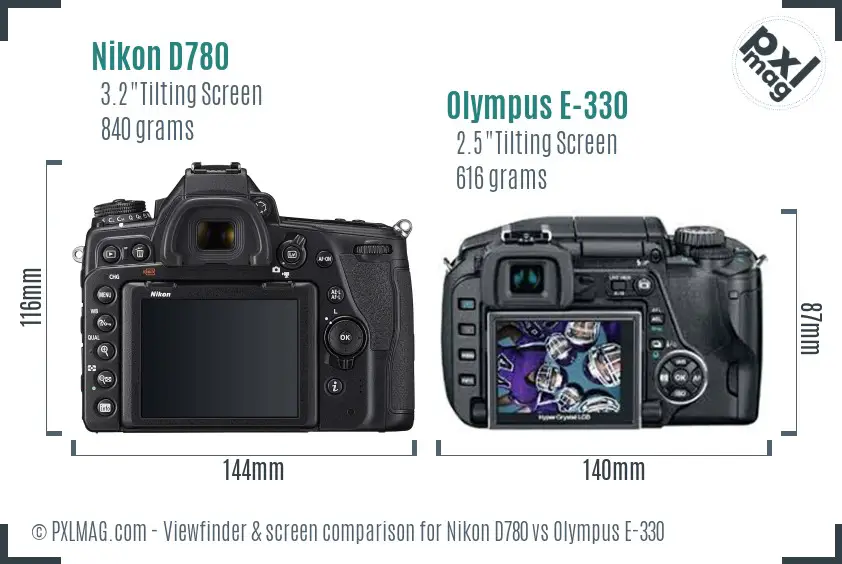 Nikon D780 vs Olympus E-330 Screen and Viewfinder comparison