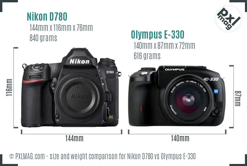 Nikon D780 vs Olympus E-330 size comparison