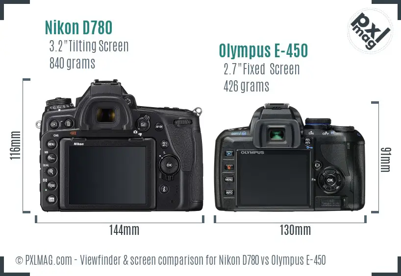 Nikon D780 vs Olympus E-450 Screen and Viewfinder comparison