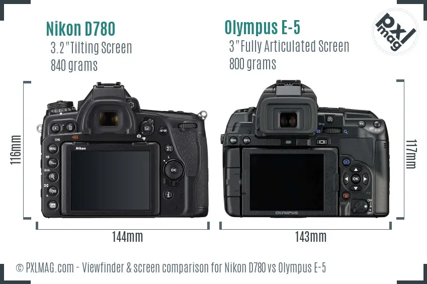 Nikon D780 vs Olympus E-5 Screen and Viewfinder comparison