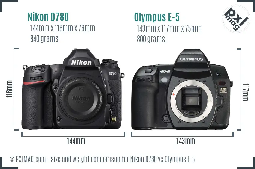 Nikon D780 vs Olympus E-5 size comparison