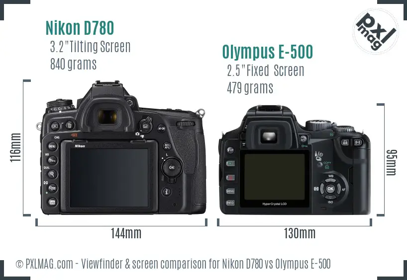 Nikon D780 vs Olympus E-500 Screen and Viewfinder comparison