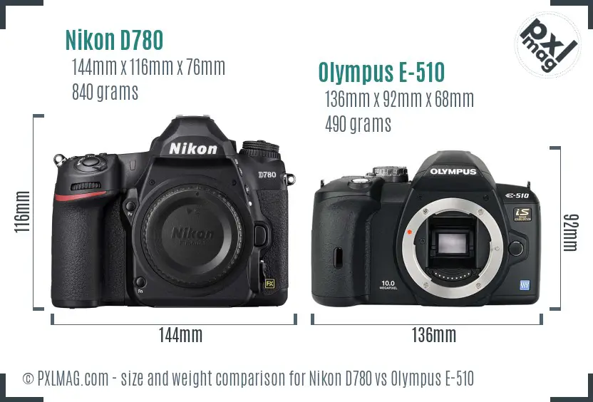 Nikon D780 vs Olympus E-510 size comparison