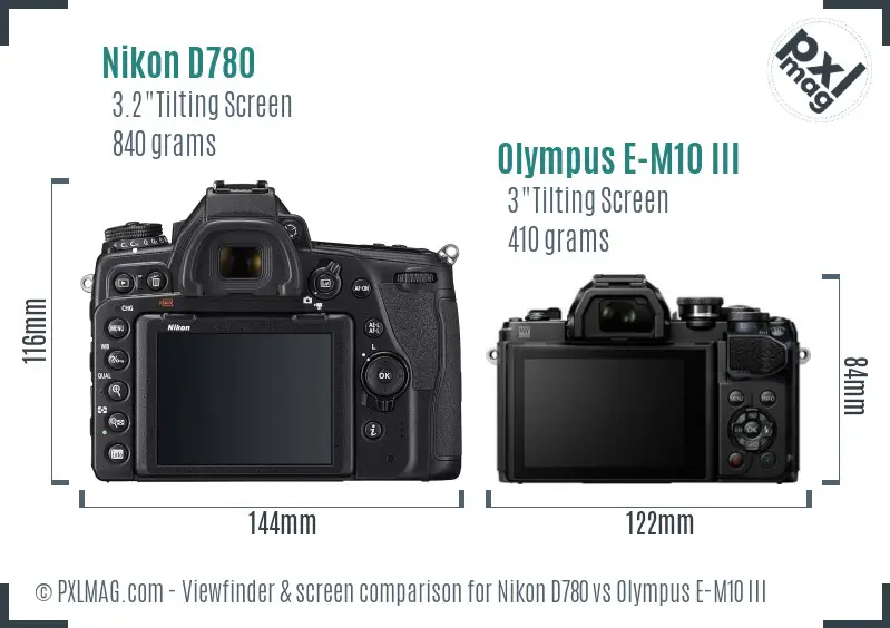Nikon D780 vs Olympus E-M10 III Screen and Viewfinder comparison