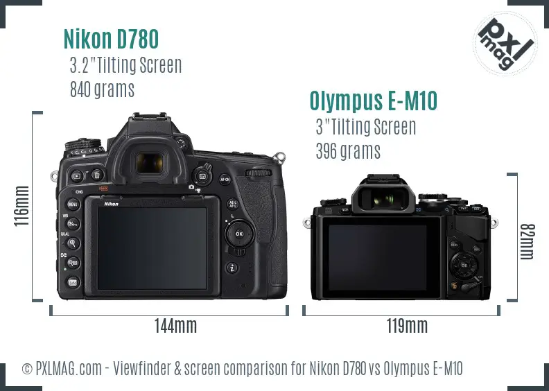 Nikon D780 vs Olympus E-M10 Screen and Viewfinder comparison