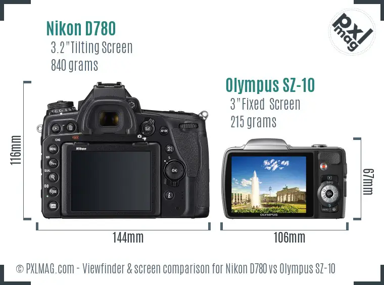 Nikon D780 vs Olympus SZ-10 Screen and Viewfinder comparison