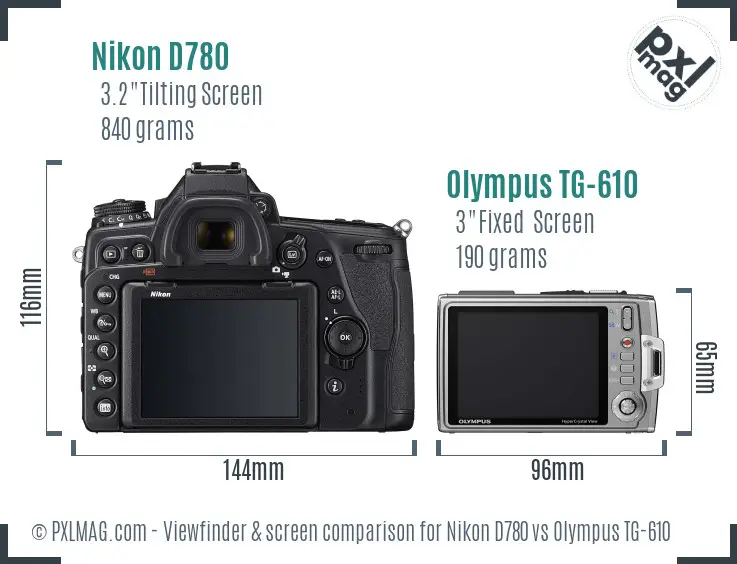 Nikon D780 vs Olympus TG-610 Screen and Viewfinder comparison