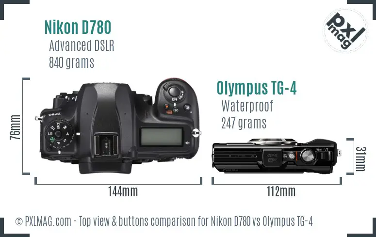 Nikon D780 vs Olympus TG-4 top view buttons comparison