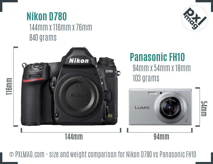 Nikon D780 vs Panasonic FH10 size comparison