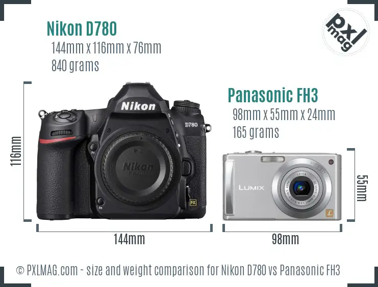 Nikon D780 vs Panasonic FH3 size comparison