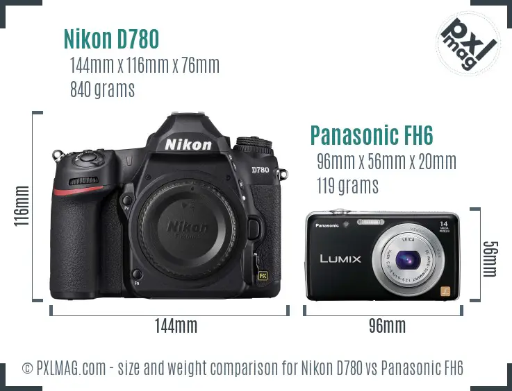 Nikon D780 vs Panasonic FH6 size comparison