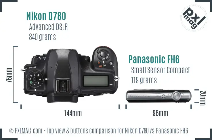 Nikon D780 vs Panasonic FH6 top view buttons comparison