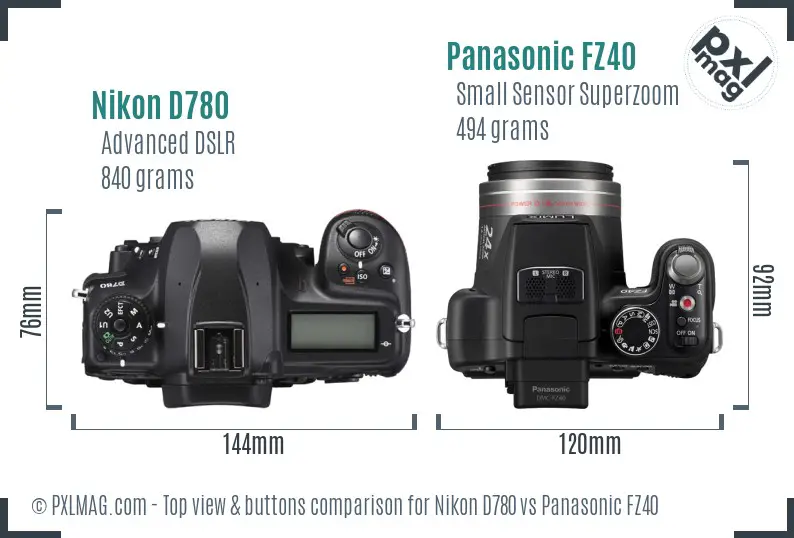 Nikon D780 vs Panasonic FZ40 top view buttons comparison