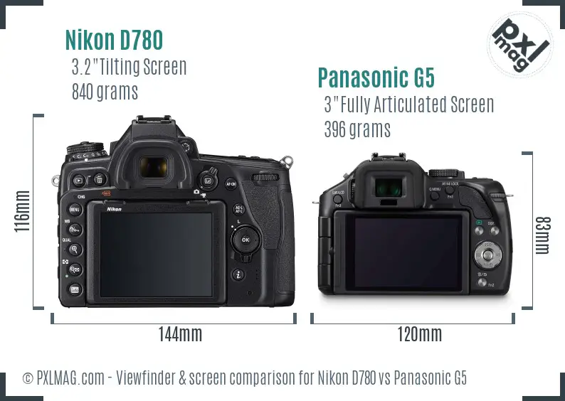 Nikon D780 vs Panasonic G5 Screen and Viewfinder comparison