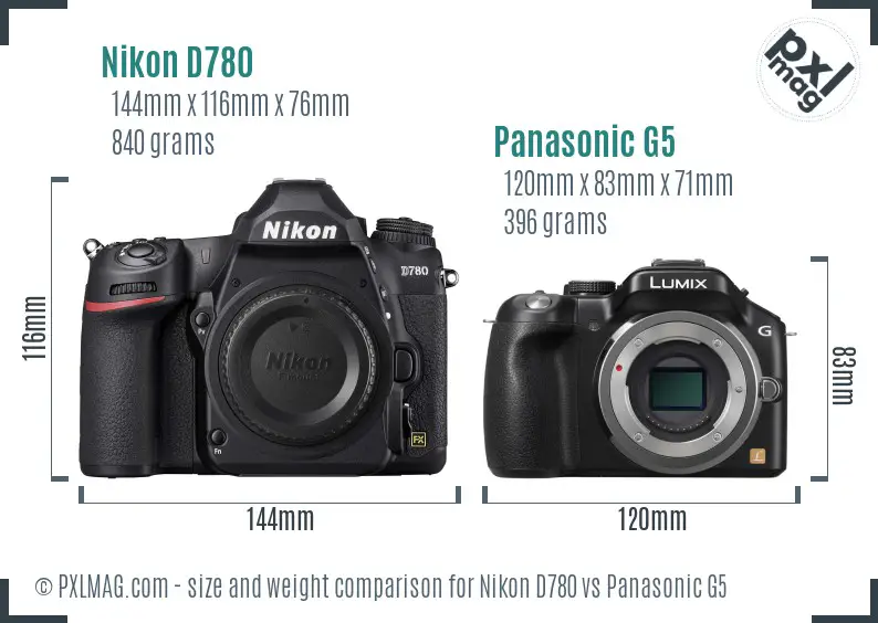 Nikon D780 vs Panasonic G5 size comparison