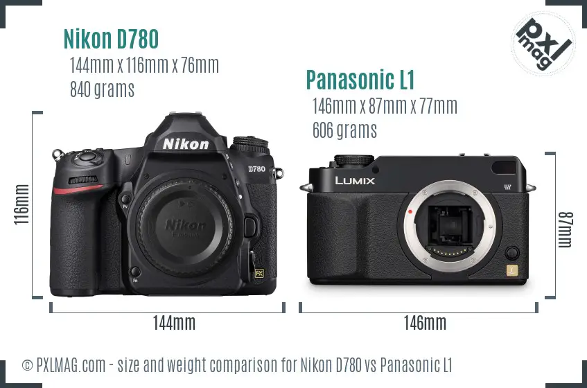 Nikon D780 vs Panasonic L1 size comparison