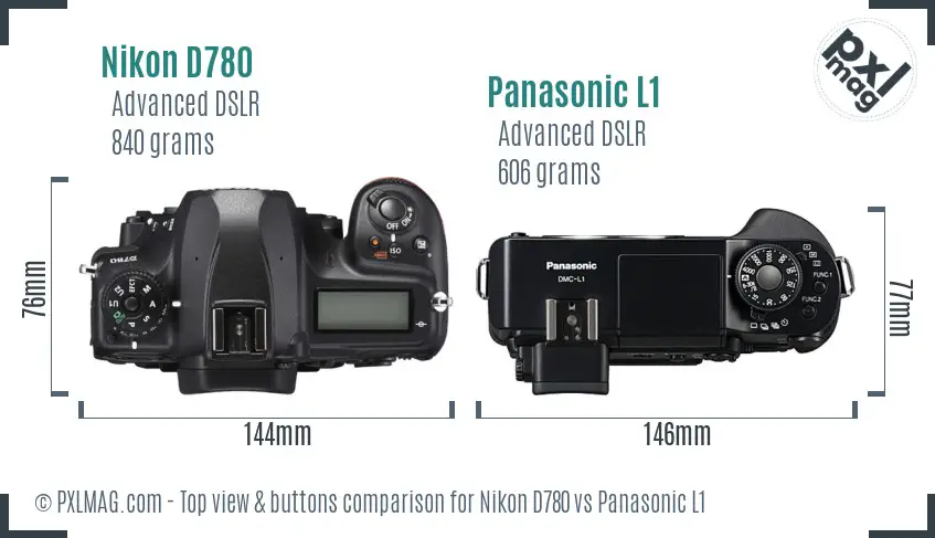 Nikon D780 vs Panasonic L1 top view buttons comparison