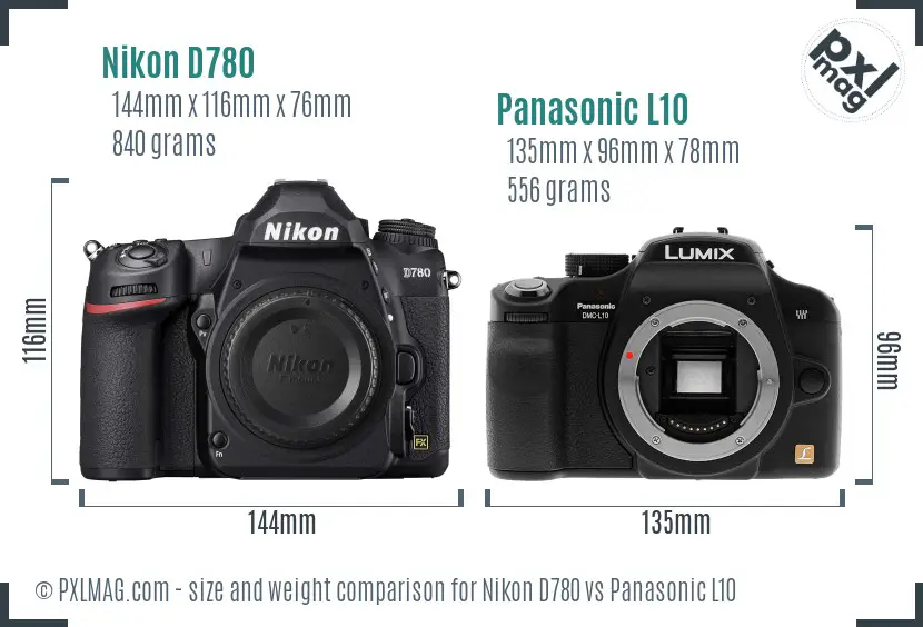 Nikon D780 vs Panasonic L10 size comparison