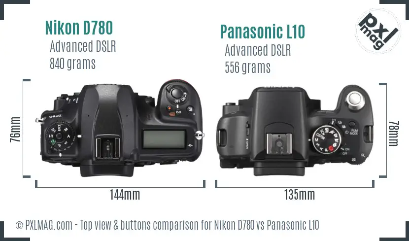 Nikon D780 vs Panasonic L10 top view buttons comparison