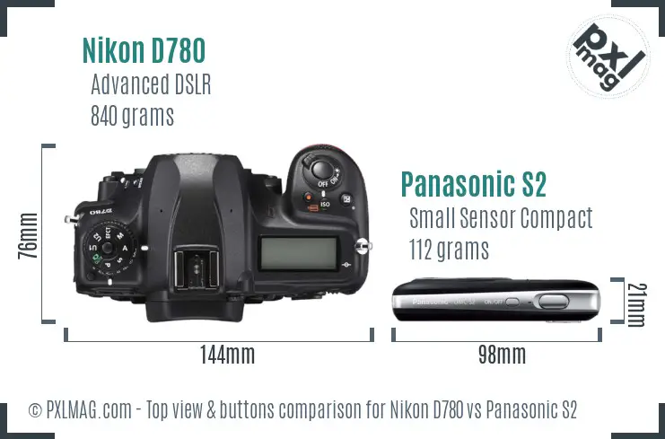 Nikon D780 vs Panasonic S2 top view buttons comparison