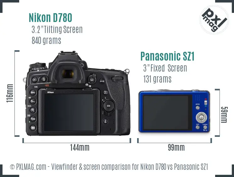 Nikon D780 vs Panasonic SZ1 Screen and Viewfinder comparison